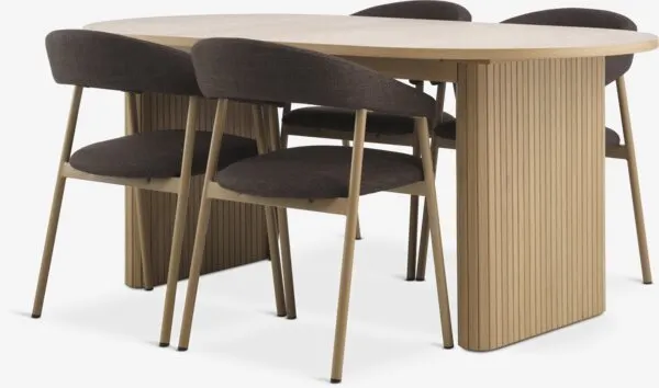 LYNGVIG L180/260 naturel eiken + 4 EJSING donkerbruin