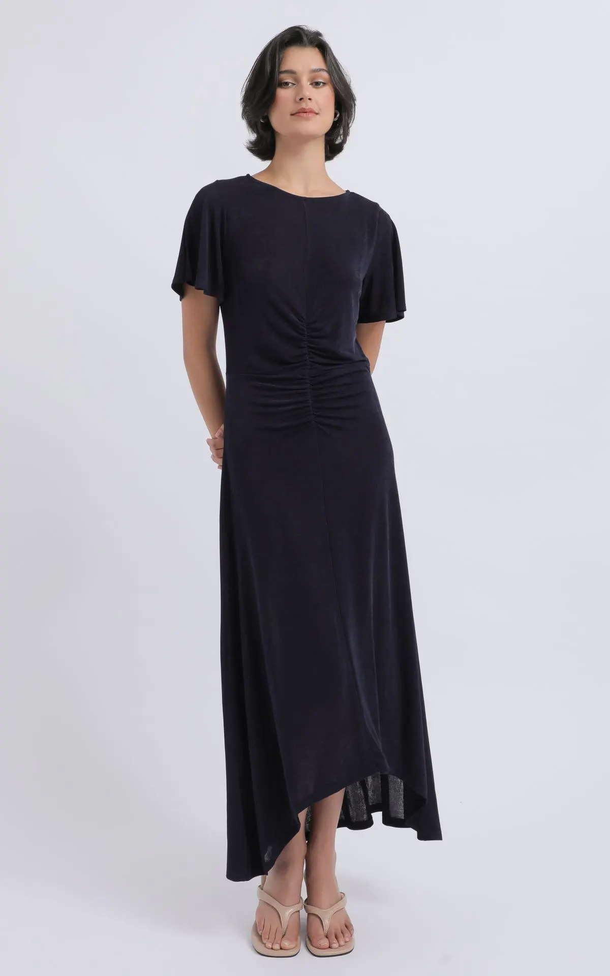 Metallic Knit Ruched Waist Midi