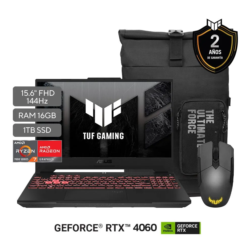 ASUS Laptop TUF Gaming A15 FA507NVR Gamer Mouse y Mochila