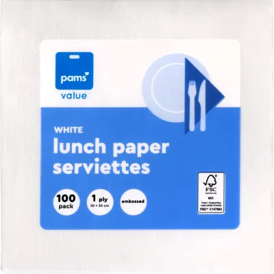 Pams Value White Lunch Paper Serviettes