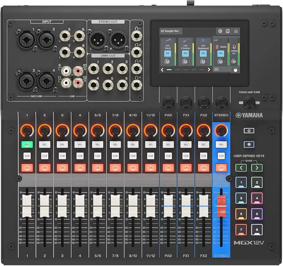 Yamaha MGX12V 18ch Digital Mixing Console, Dual USB-C Audio/Video Interface, Includes Cubase Al, WaveLab Cast LE, Basic FX Suite and Steinberg Plus Software Bundle, Black MGX12V B