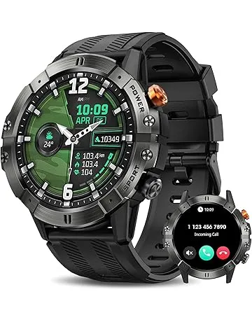 Smart Watches for Men, Bluetooth Call Military Smart Watch, Waterproof Fitness Tracker with Heart Rate/Blood Oxygen/Sleep Monitor/124 Sports Modes, Tactical Watch for Android Phones & iPhone (Black)
