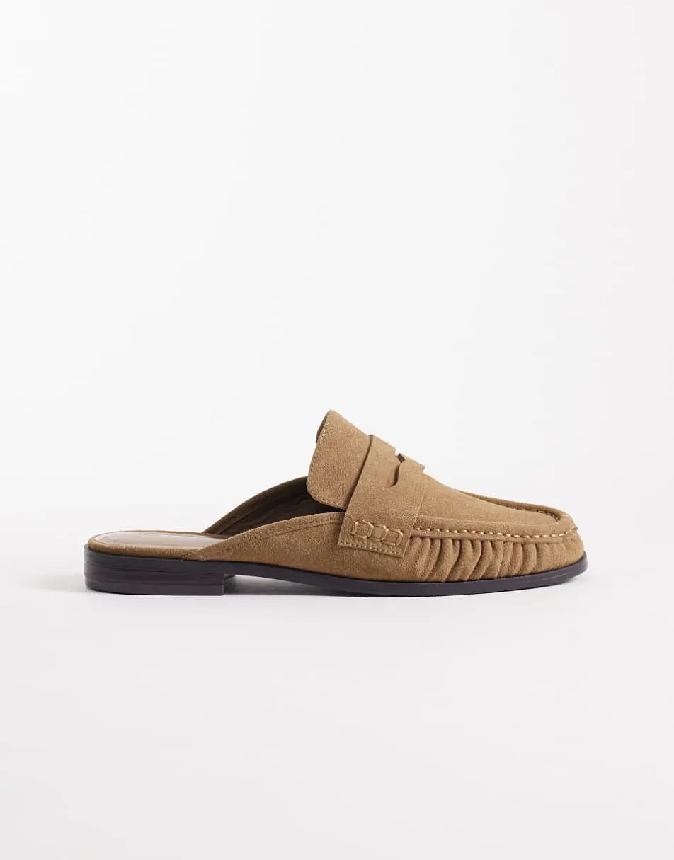 ASOS DESIGN Mouse ruched detail loafer mules in sand suedette