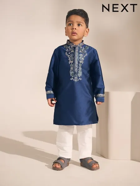 Blue Leaf Embroidered Kurta (3mths-16yrs)