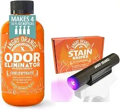 Angry Orange Pet Urine Detection & Odor Elimination Bundle – UV Black Light Flashlight + Citrus Powered Odor Eliminator Concentrate for Dog & Cat Urine, Carpets & Upholstery