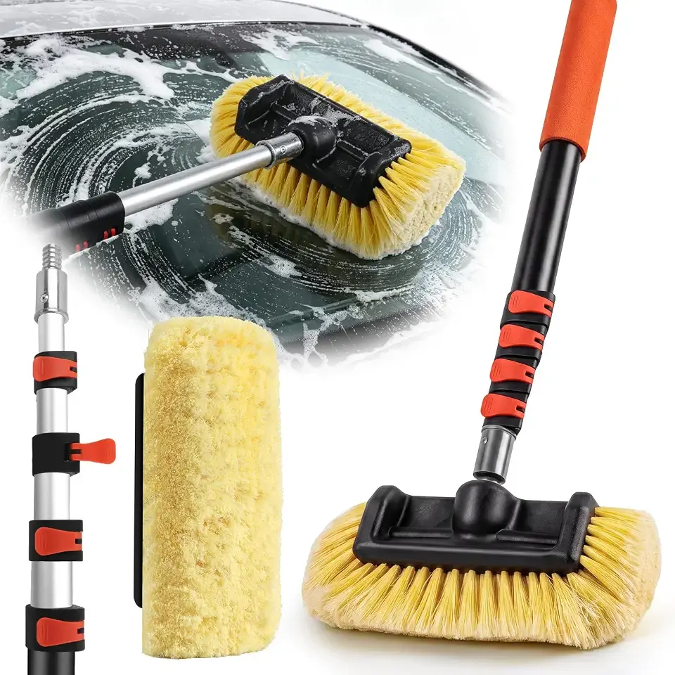 12FT Car Wash Brush with Long Handle,Car Clean Kit with 12in Soft Brush | 3-12FT Aluminium Telescoping Pole,12in Soft Bristle Car Clean Brush for Car,SUV,RV,Boat,House Siding, Floor,Solar Panel