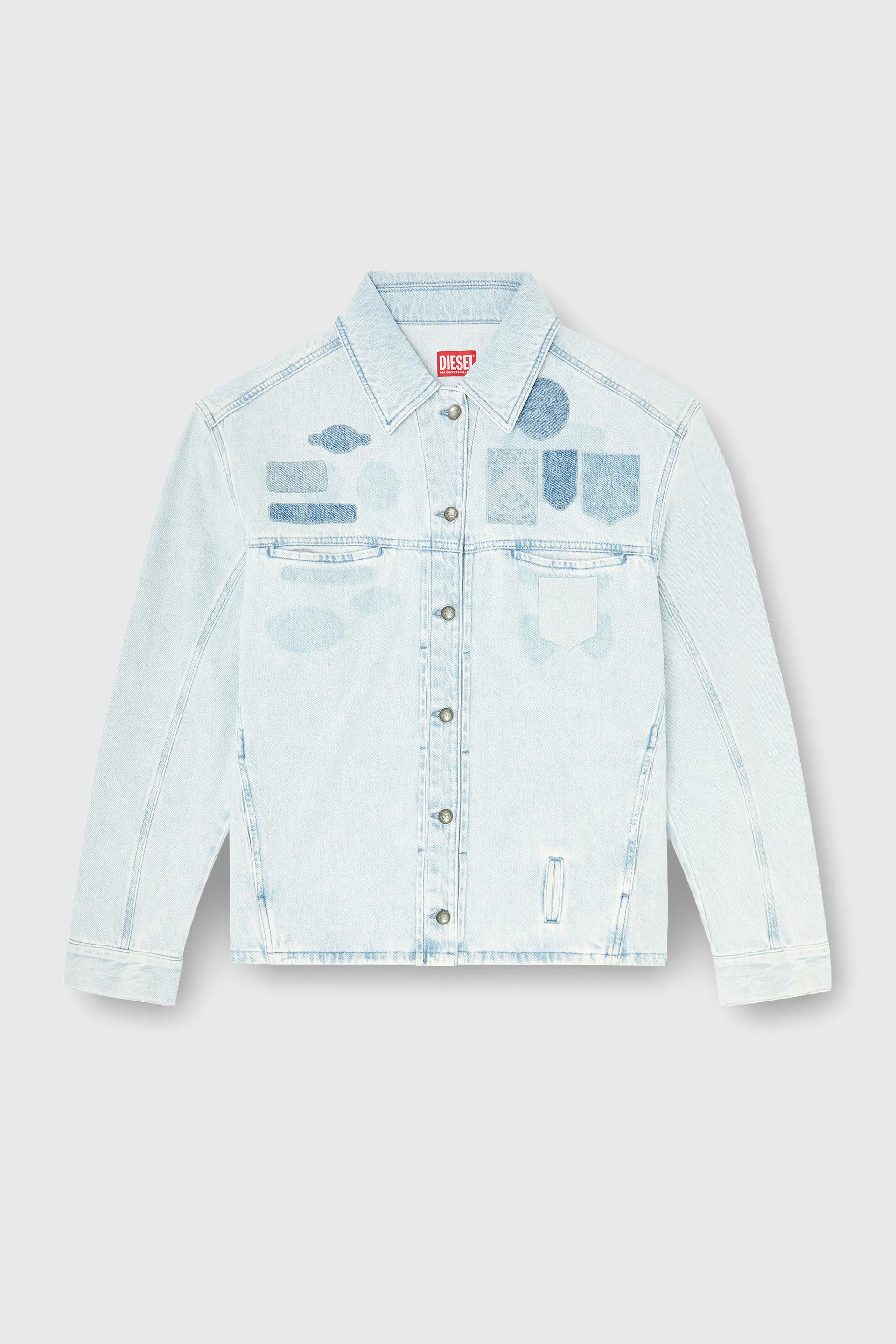 Denim overshirt with patch effects