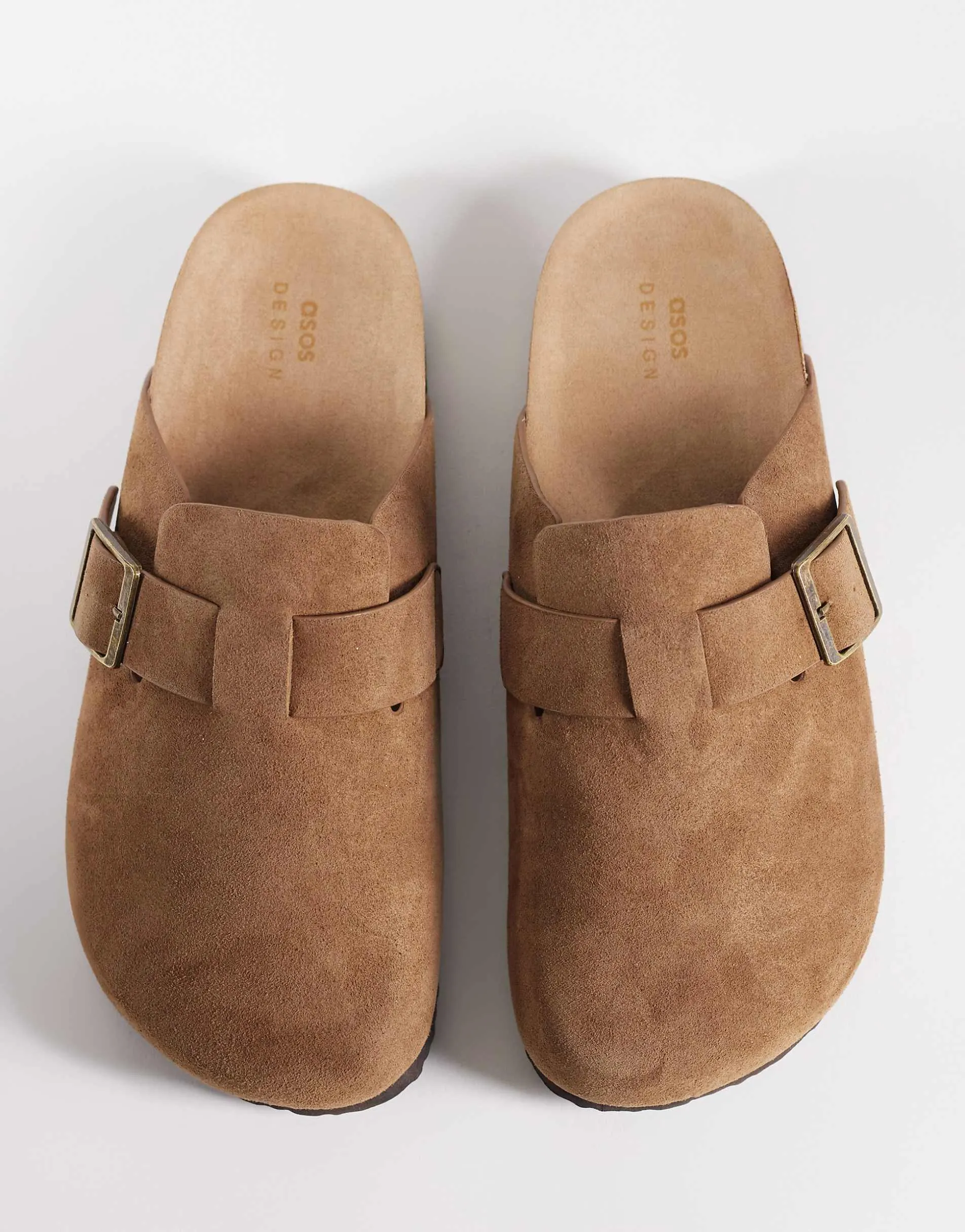 ASOS DESIGN mule sandals with cork sole in mole bonded suede