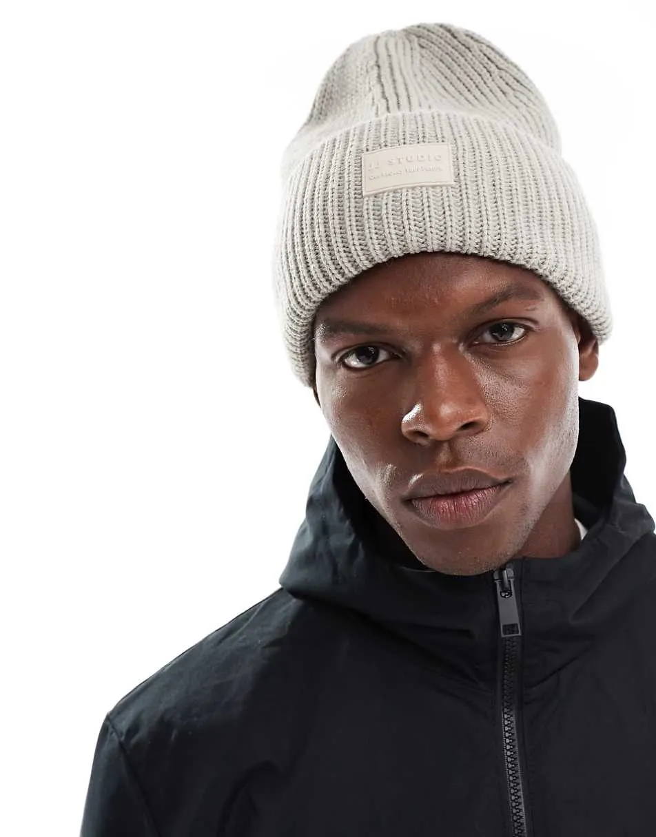 Jack & Jones beanie with logo in cream