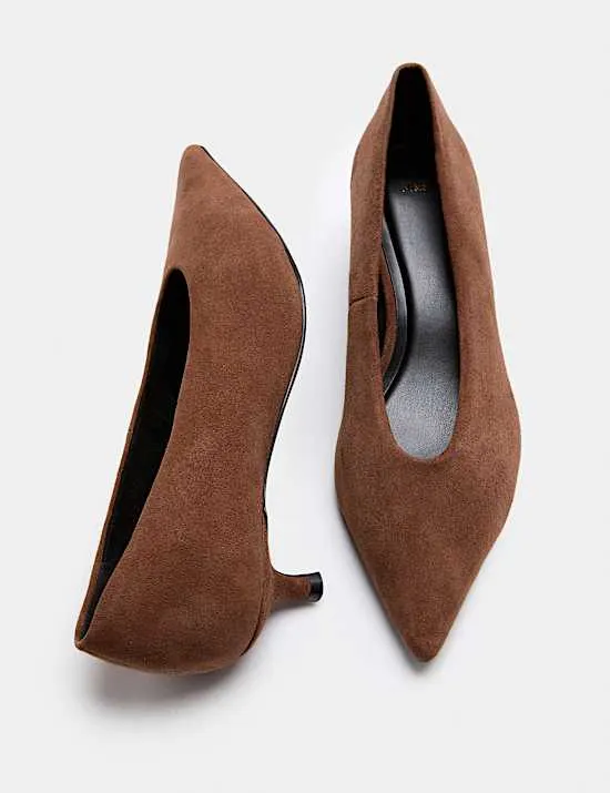 Suede Kitten Heel Pointed Court Shoes