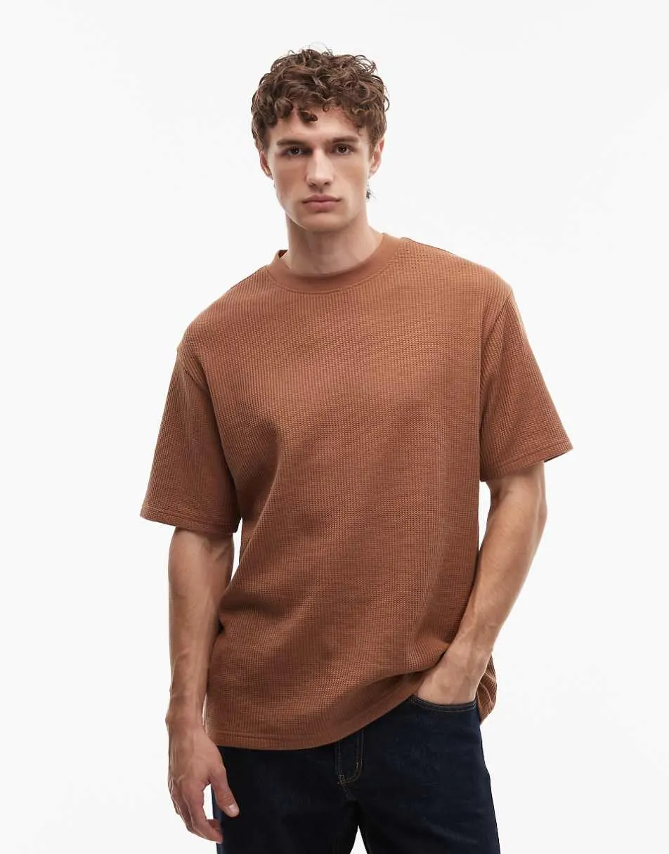 ASOS DESIGN heavyweight relaxed t-shirt in brown waffle