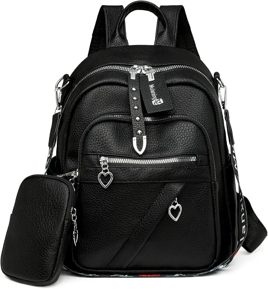 Small Backpack Purse for Women Vegan Leather Convertible Travel Daypack with Anti-Theft Pocket, Lightweight Multi-Pocket Fashion Shoulder Bag & Bonus Wallet Fits 11" Tablet for Commute
