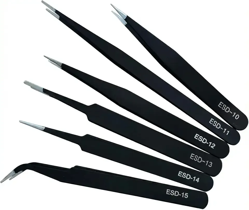 6-Piece Precision Tweezer Set,Anti-Static ESD Safe Stainless Steel Tweezers for Electronics Repair,Jewelry Making,Craft and Laboratory Use