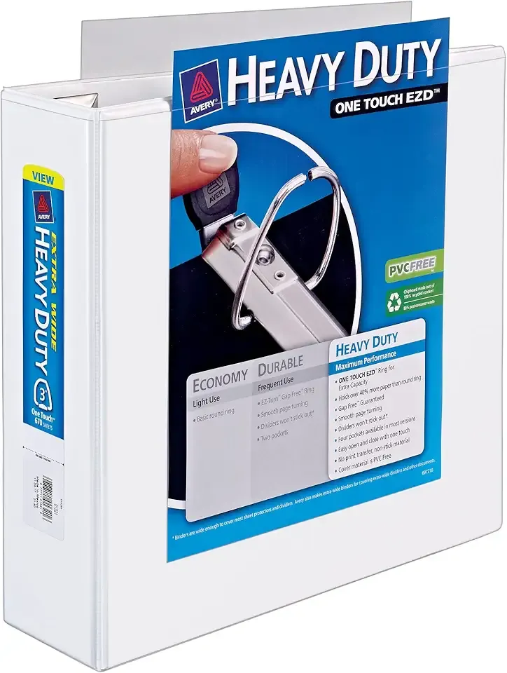 Avery Heavy-Duty View 3 Ring Binder, Extra Wide, 3" EZD Rings, 1 White Binder (01321)
