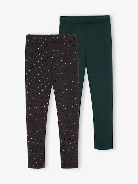 Lot 2 Leggings fille doublés maille polaire - anthracite