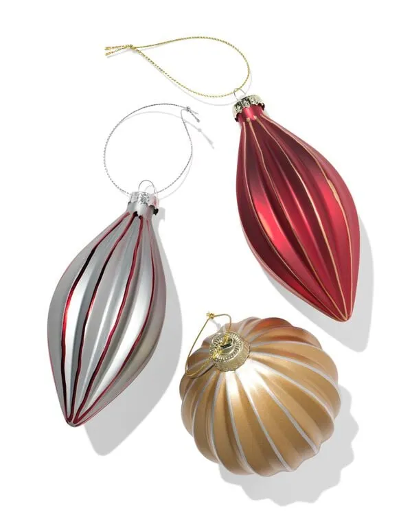 kerstballen set 8.2cm glas glitter rand - 3 stuks