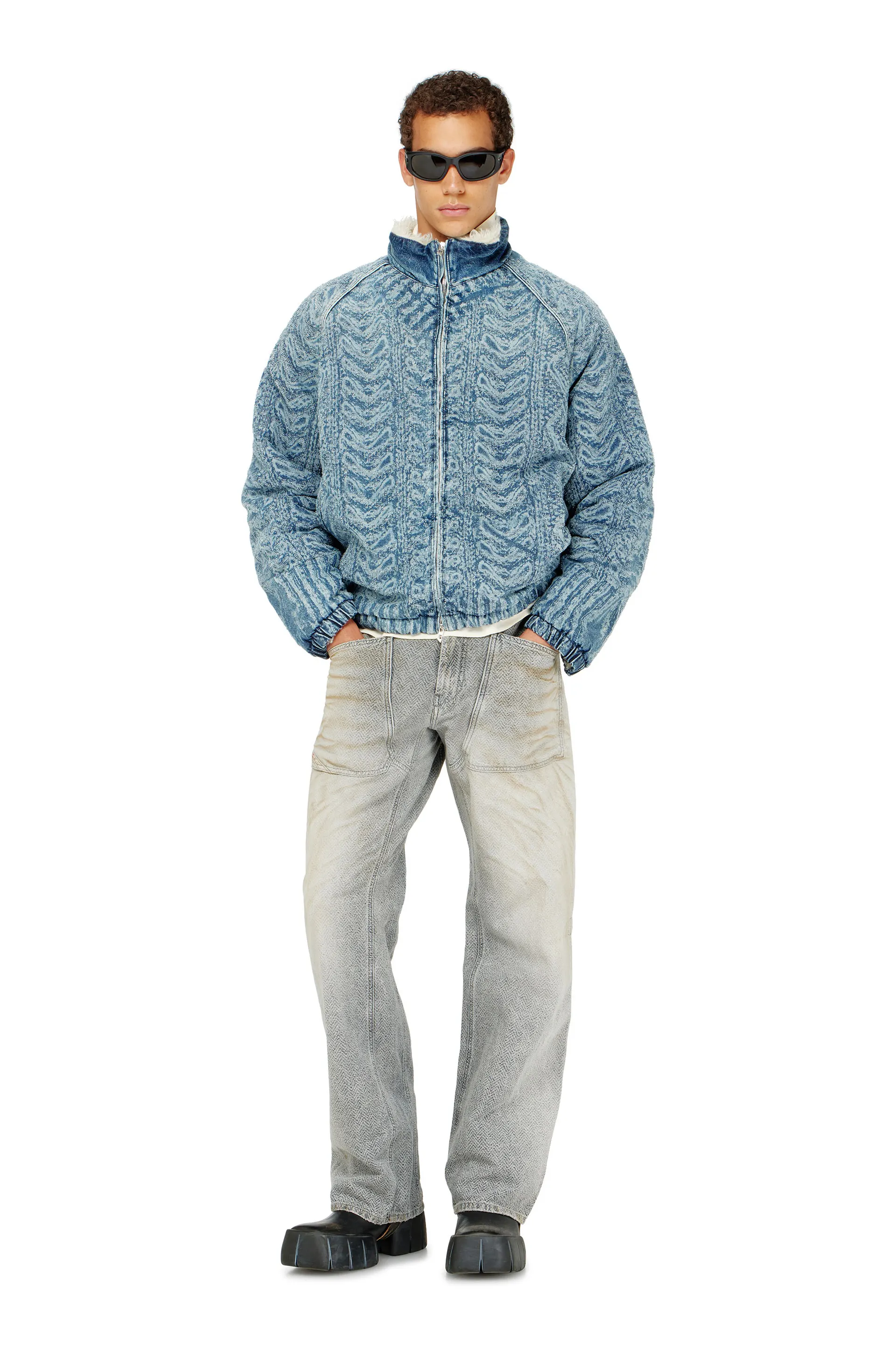 Jacket in cable-knit-effect denim