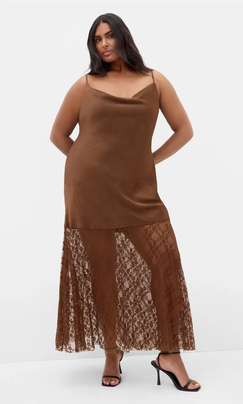 Lilly Slip Lace Hem Maxi Dress - toffee