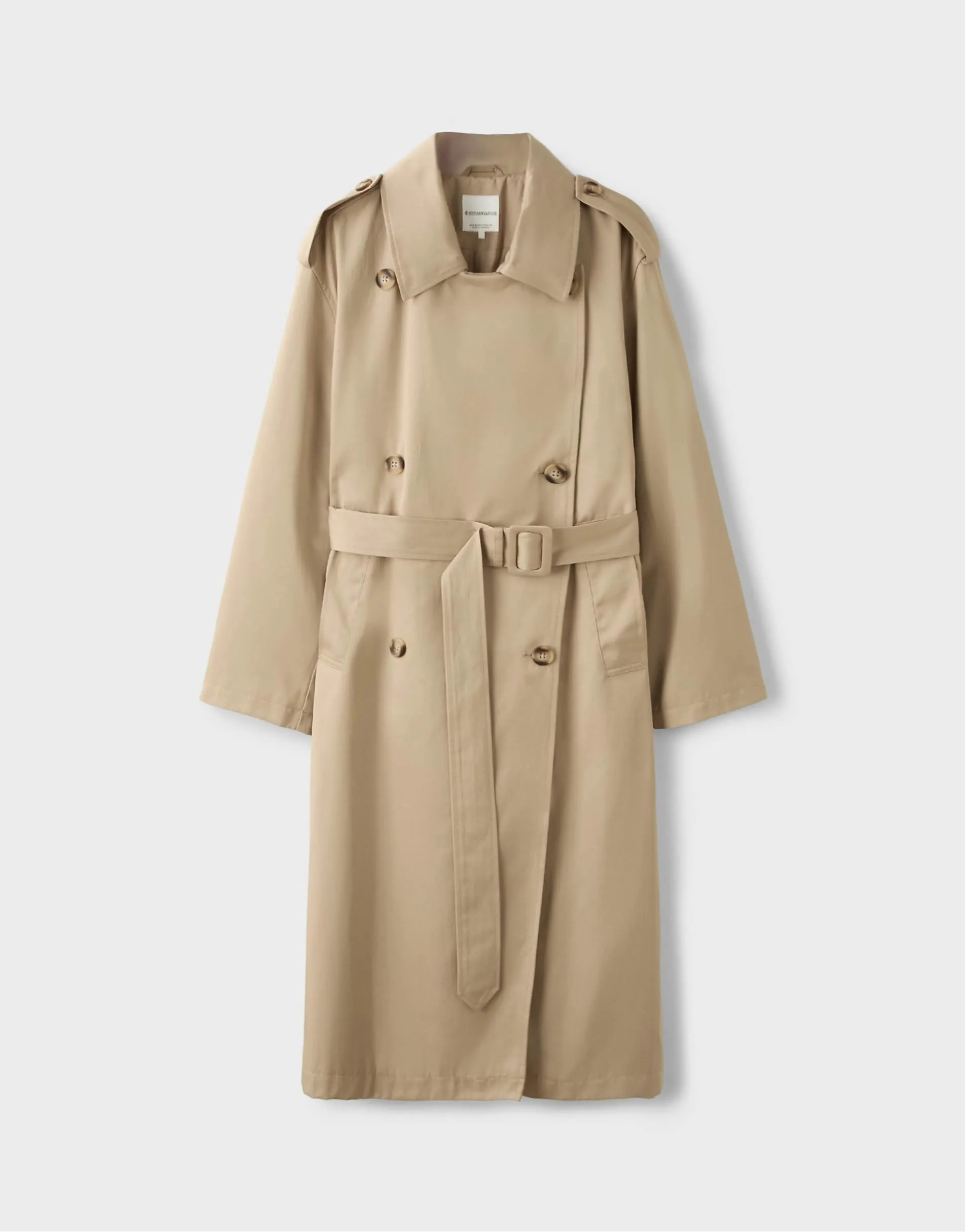 Stradivarius Long basic trench coat in beige