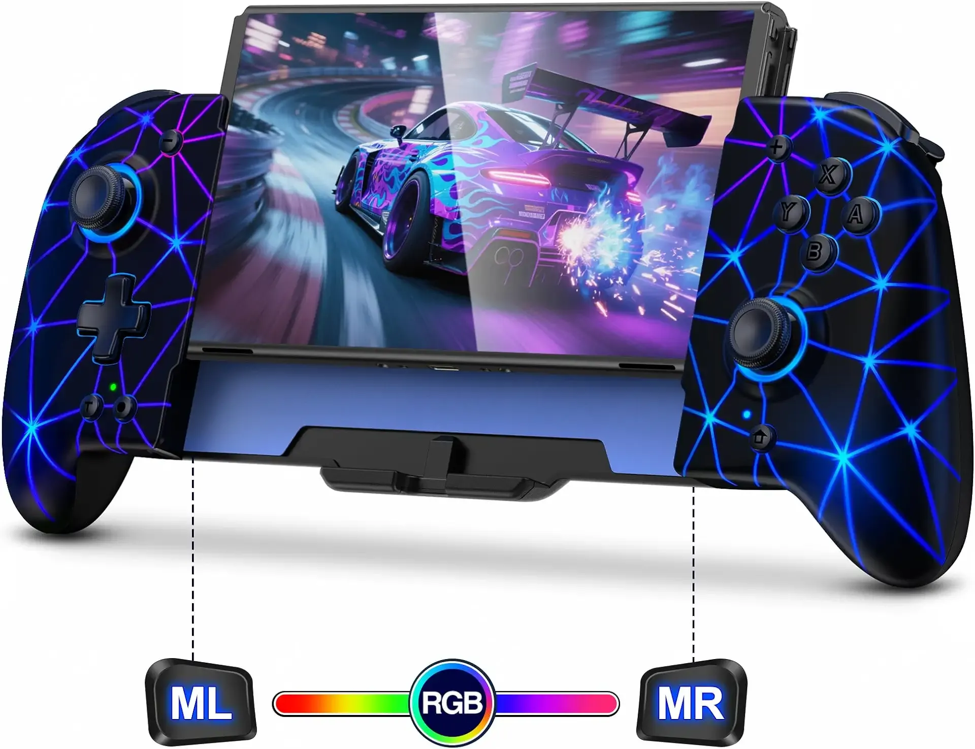 Spican Switch Controllers for Nintendo Switch/Switch OLED, Hall Effect Switch Wireless Pro Controller One-Piece Joypad, Full-Size Handheld Mode Gamepad with RGB Lights/Battery/Turbo/Macro/4 Game Slot