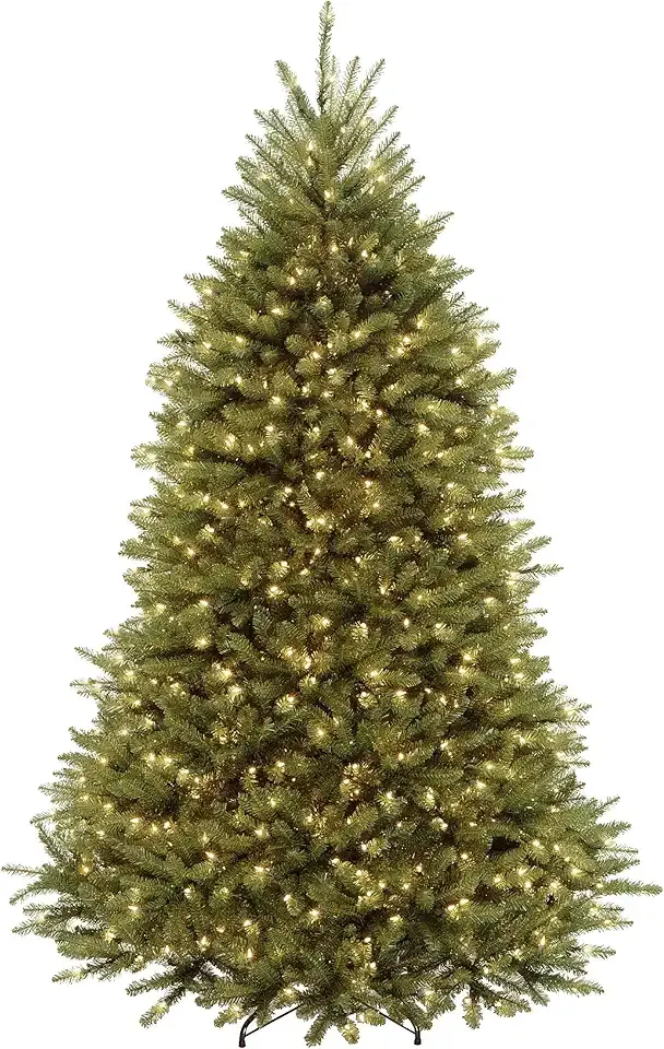 National Tree Company 7.5 ft Pre-Lit Dunhill Fir Artificial Christmas Tree, 700 LED Lights, 2,514 Tips, PowerConnect, Foot Pedal, 10 Light Functions, Includes Stand, Green