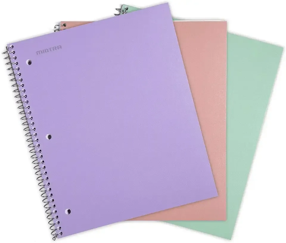 Mintra Office Durable Spiral Notebooks, 1 Subject, (Salmon, Sage Green, Lavender, Wide Ruled 3pk) - 100 Sheets, Poly Pocket, Moisture Resistant Cover, School, Office, Professional