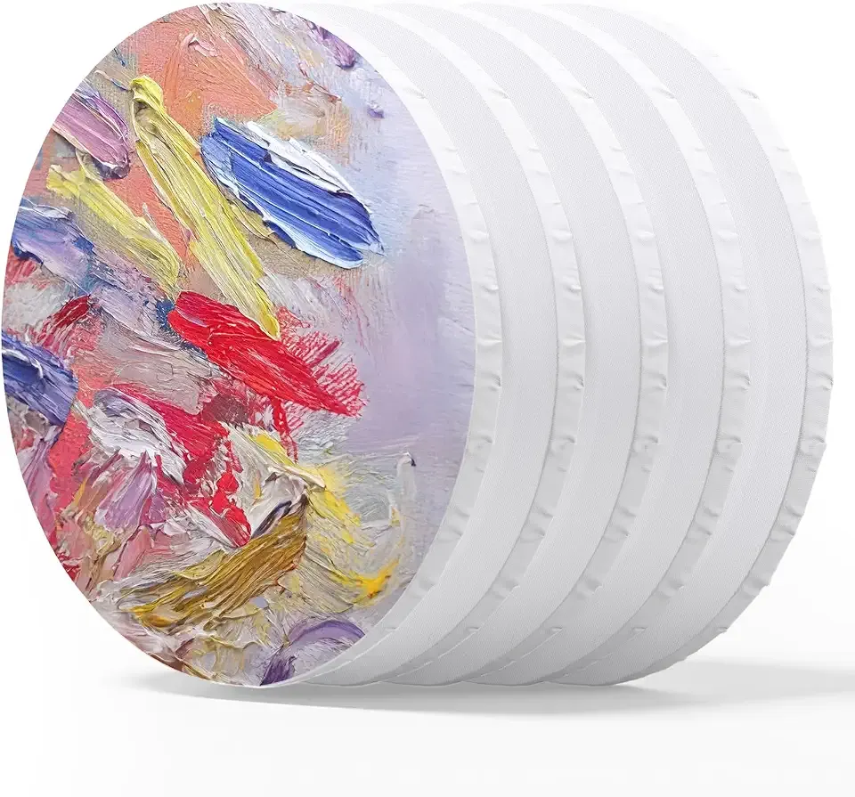 6 Pack 12 Inch Round Canvas Panels for Painting Pre Stretched Blank Circle White Art Canvas Panels for Oil Acrylic Gouache Crafts