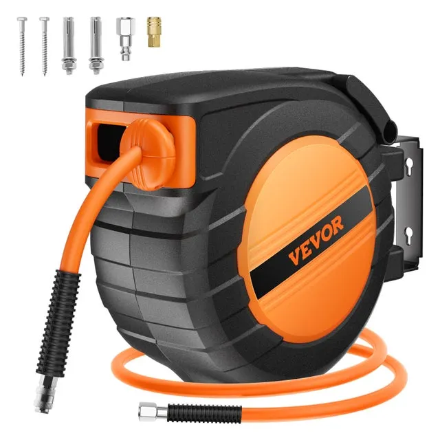 Avvolgitubo aria compressa VEVOR 9,53 mm x 15,24 m,pressione 300 PSI,riavvolgimento automatico,supporto girevole 180°,montaggio soffitto/muro
