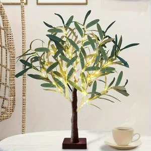 50 LED Árbol decorativo Olivo luminoso para Navidad, decoración de mesa e interior, función batería, planta artificial festiva y luminosa