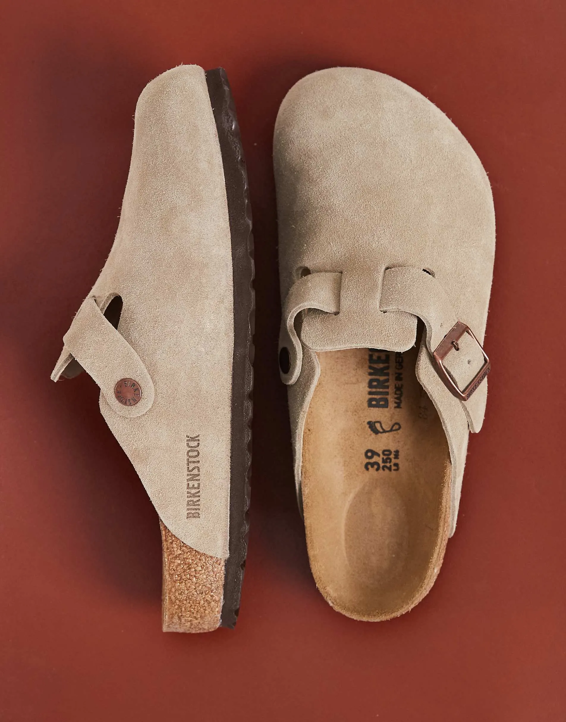 Birkenstock Boston suede clogs in taupe