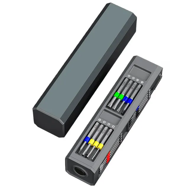 Set di cacciaviti multifunzione 31 in 1 con custodia in alluminio e punte in acciaio magnetico.