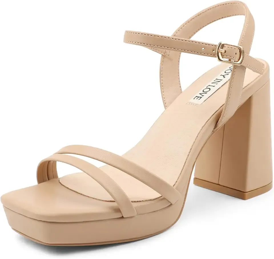 Platform Heels for Women 3.5 Inch Chunky Block Heel Ankle Strap Sandals