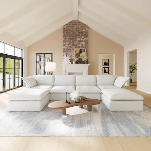 Magic Home Reversible 163 in. Down Filled Linen 6-Piece Modular Sectional Sofa with Storage Ottomans,Washable Covers in. White