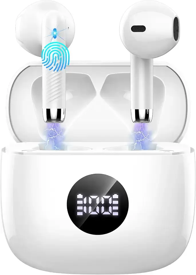 Wireless Bluetooth 5.4 Earbuds, LED Power Display Headphones, 6D Stereo