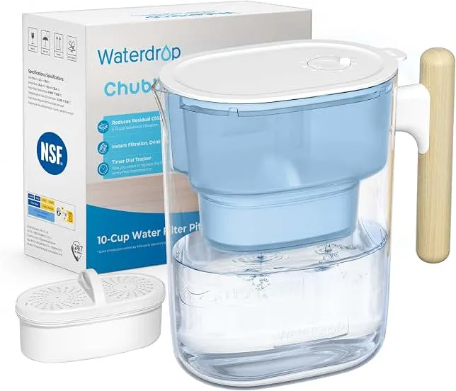 Waterdrop PT-04B Water Filter Pitcher, 10-Cup Capacity, NSF Certified, Blue | 200-Gallon Long-Life Filter, 5X Longer Filter Life, Reduce…