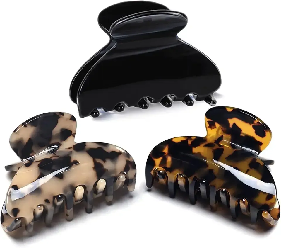 Medium Claw Hair Clips for Women Girls Tortoise Hair Jaw Clips Celluloid Hair Claw Clamps Leopard Print Hair Clasp 3 Pack