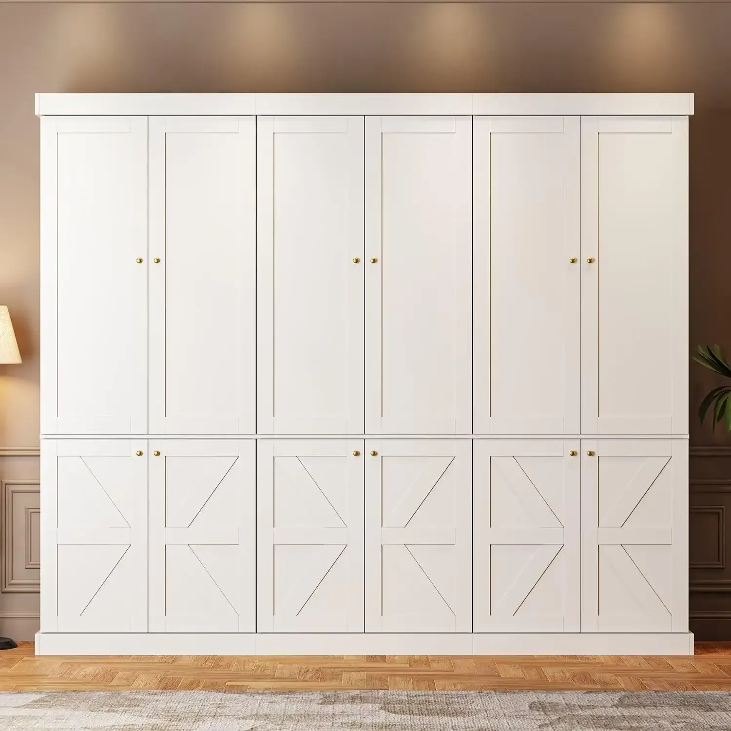 Vyre 70.8" Tall White Bookshelf with Doors, Farmhouse Modular Bookcase with 4-Tier Adjustable Shelves, Large Storage Cabinet for Home Office, Living Room, Set of 3