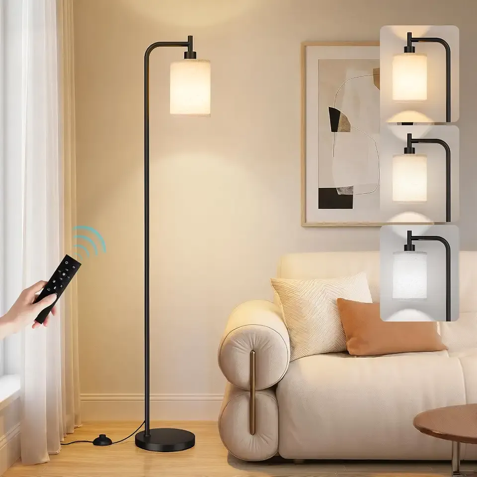 Ziisee 64" Floor Lamp with Remote Control, Dimmable Tall Standing Lamps for Living Room Bedroom Office Corner, 9W LED Bulb Included, Foot Pedal Switch, Beige Shade Black Pole
