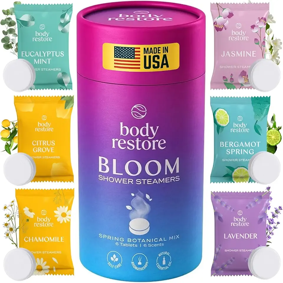 Body Restore Shower Steamers Aromatherapy 6 Pack - Christmas Stocking Stuffers, Birthday Gifts for Women, White Elephant, Relaxation, Self Care for Men - Bloom