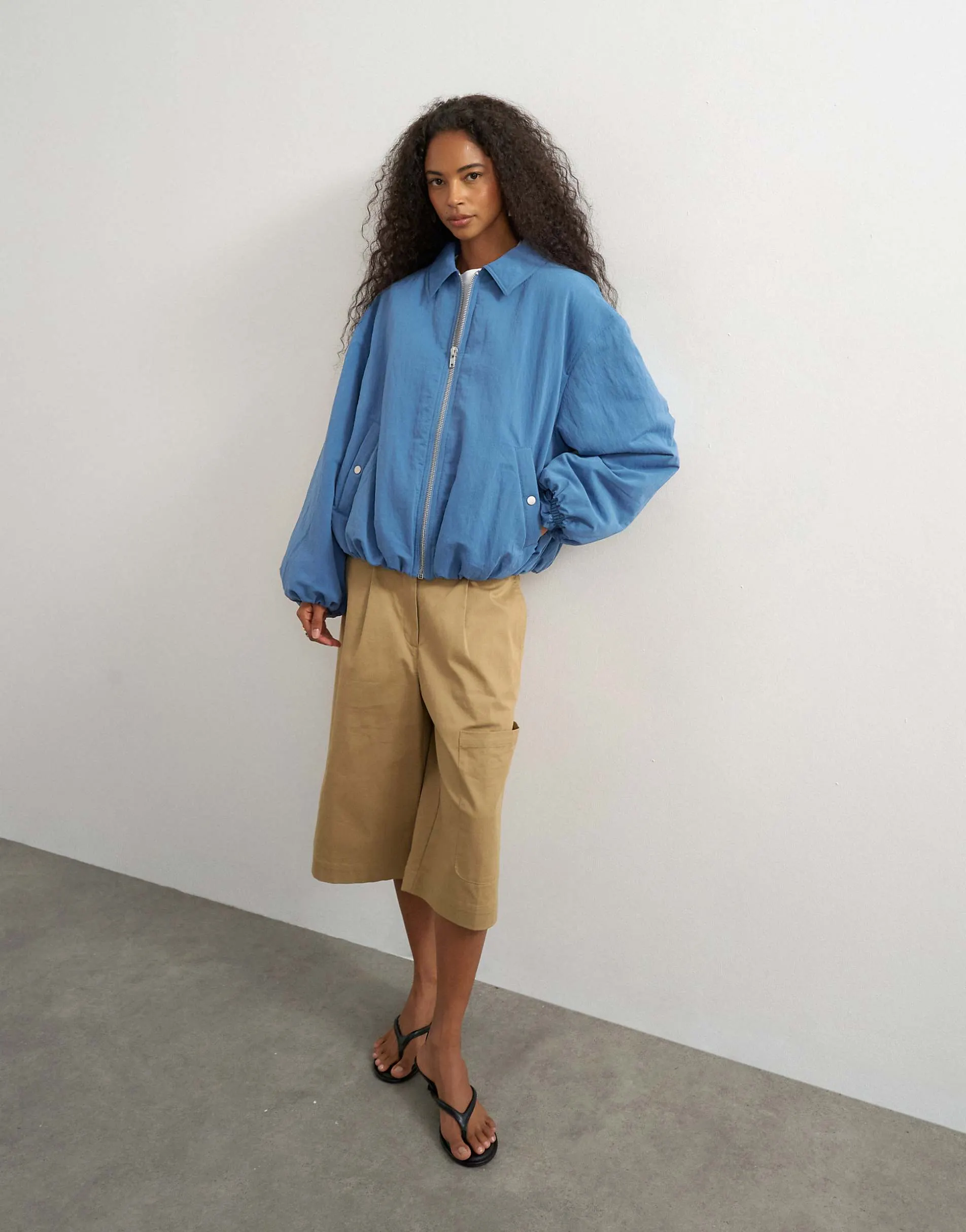 Topshop nylon bomber jacket in blue