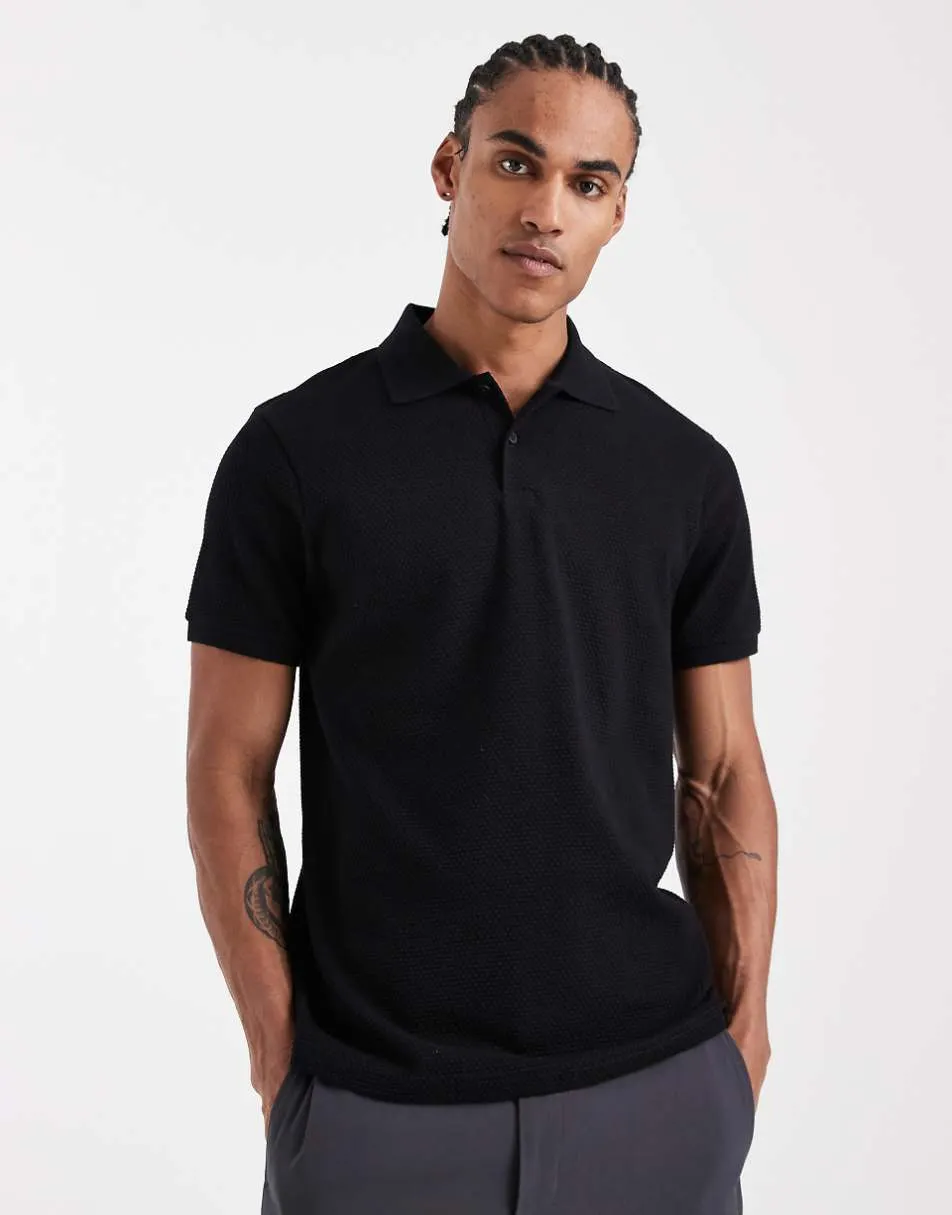ASOS DESIGN polo in black texture