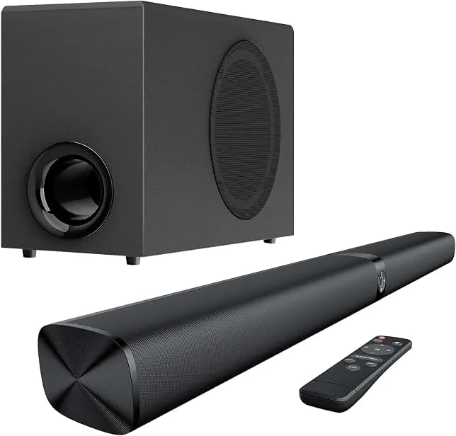 Assistrust Sound Bar with Subwoofer, 110W Sound Bar with Adjustable Deep Bass & 3 EQ Modes, Bluetooth/ARC/Opt/AUX Connect, Sound Bar for Smart TV