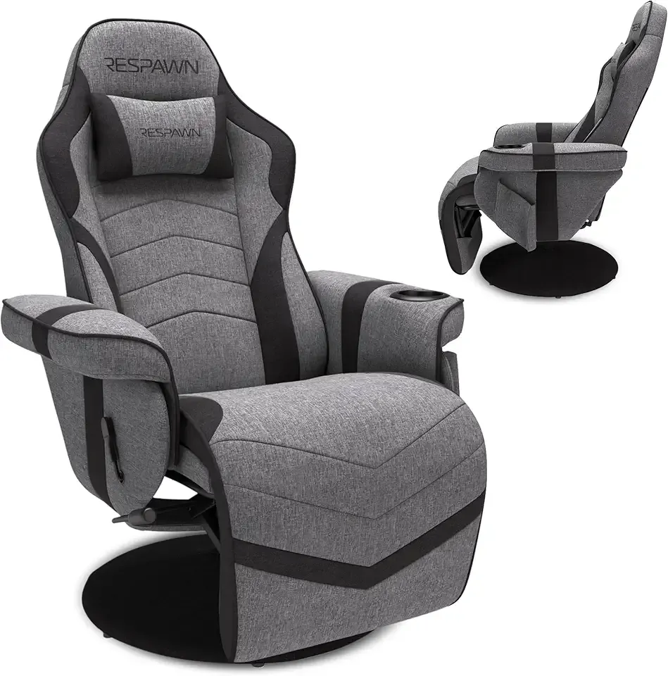 RESPAWN 900 Console Gaming Recliner with Footrest and Lumbar Support - Comfortable Ergonomic Gaming Chair with Headrest, No Wheels, Reclining, Heavy Duty, Racing Style Video Game Chairs - Gray Fabric