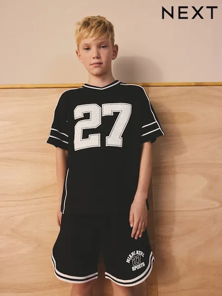 Black Varsity T-Shirt and Shorts Set (3-16yrs)