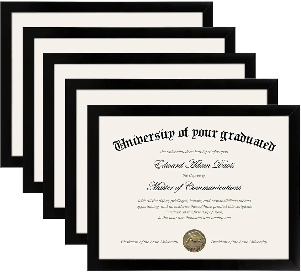 upsimples Certificate Frame with High Definition Glass, 8.5 by 11 Picture Diploma Document Frames for Wall and Tabletop, Black 5 Pack