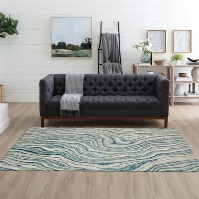 JONATHAN Y SCANDINAVIAN Hallie High-Low Minimalist Curve 8 x 10 (ft) Loomed Polypropylene Beige/Cream Rectangular Indoor/Outdoor Geometric Mid-Century Modern House Wahable Pet Friendly Area rug