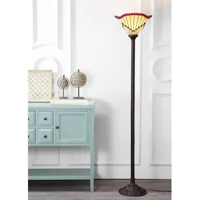 64.5-in Antique brass Swing-arm Floor Lamp with Linen Shade