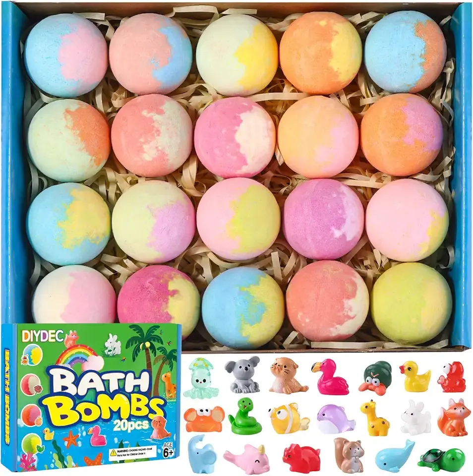 DIYDEC 20pcs Bath Bombs with Surprise Inside Bath Bombs with Mini Resin Animals for Kids Adult Valentines Easter Bubble Bath Great Gift for Christmas Halloween Boys Girls Birthday