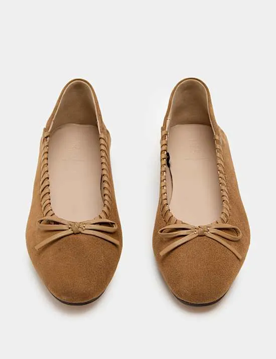 Suede Bow Flat Ballet Pumps