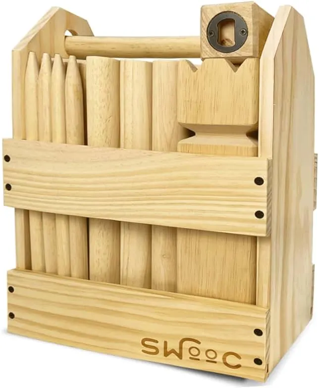SWOOC Games - Kubb Yard Game Set - Premium Hardwood Viking Chess Set w/Wood Crate - for Adults & Kids - Backyard Size Kubb Game - for Kuub T…